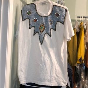 Vintage white top with stone